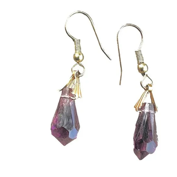 Elegant Amethyst Colored Crystal Teardrop Dangle Earrings - Perfect For When You - Picture 5 of 6